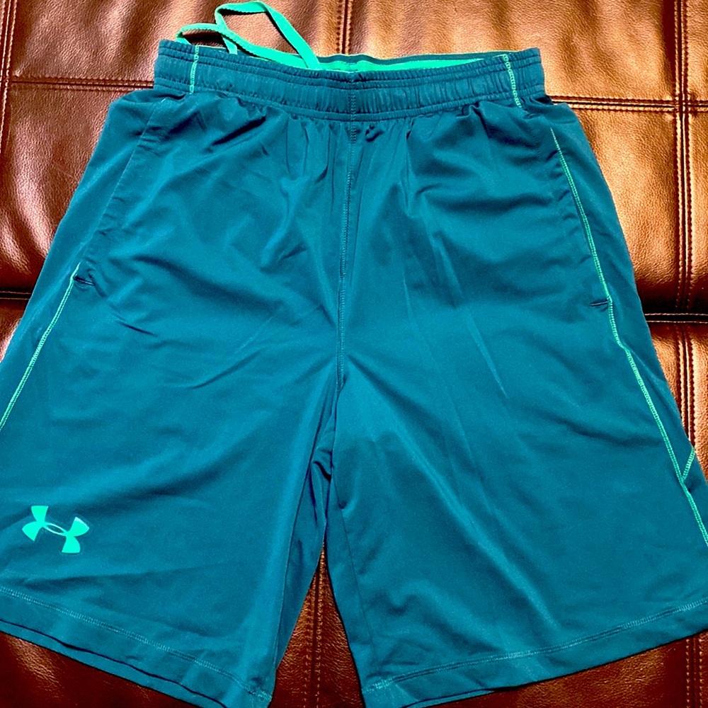 Loose Fitted-Small UA Shorts, worn once Color is more of a Teal